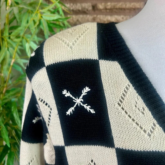 Liz Claiborne Vintage Black and White Checkered Cardigan Sweater Size 1X - Picture 4 of 8